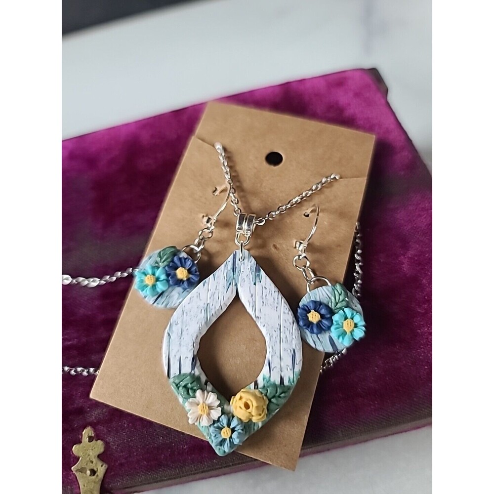 Multicolored Floral Polymer Clay Jewelry Set, NEW
